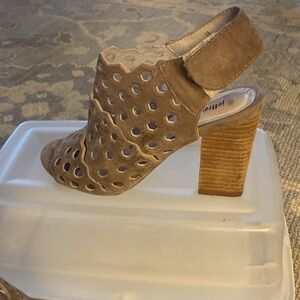 Jeffrey Campbell Taupe Suede Laser Cut Out Block Heels